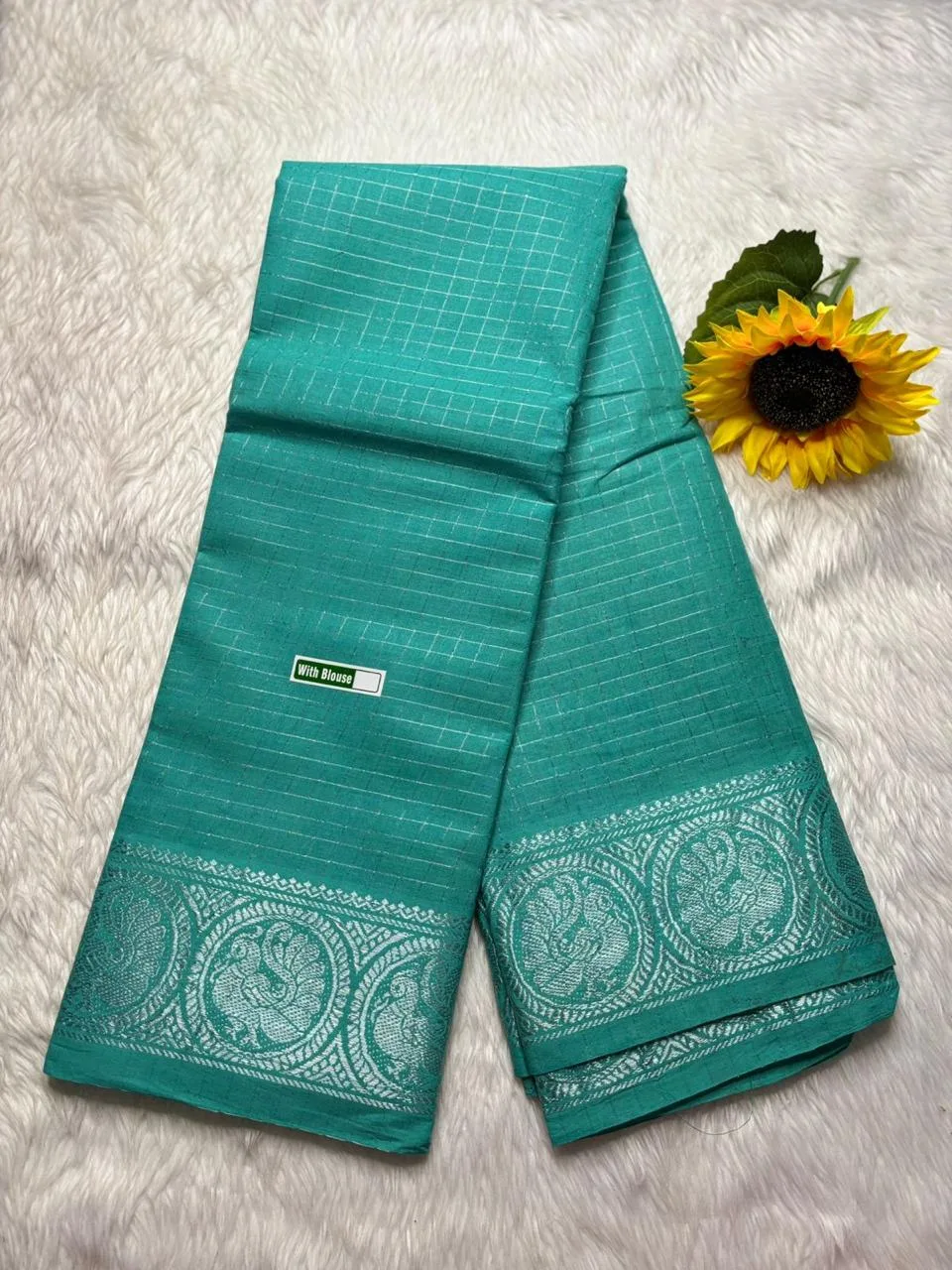 Madurai sungudi Cotton Silver Zari - Sea blue (Running blouse)