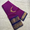 kanchi cotton saree with Running Blouse- Kanchi cotton- Meganta pink with Blue