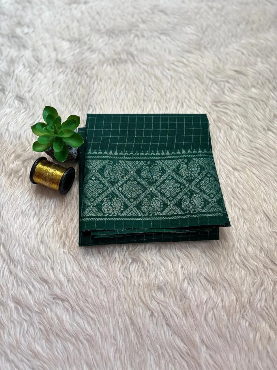 Sungudi Cotton Blouses - Silver Zari - Dark green