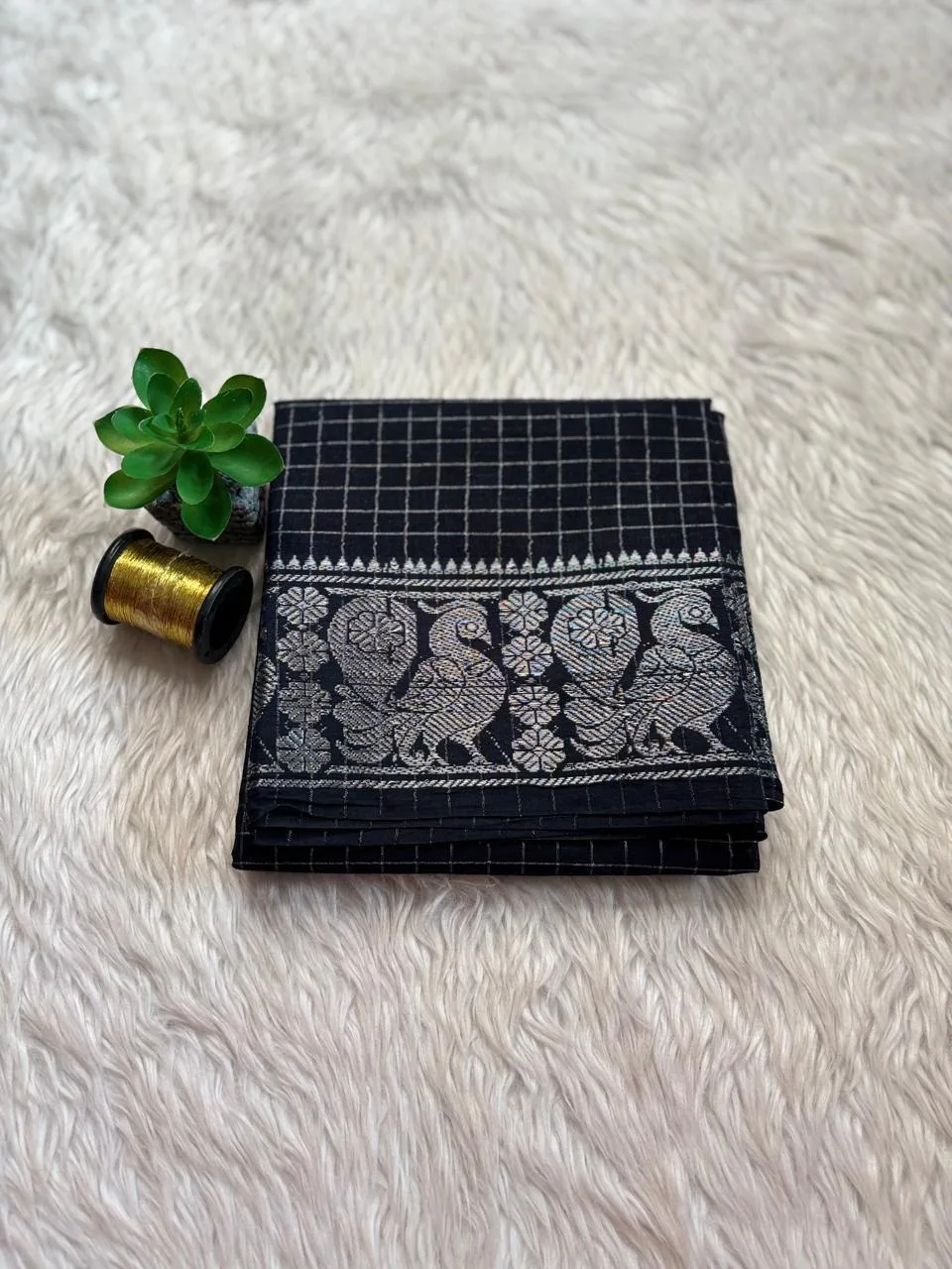 Sungudi Cotton Blouses - Silver Zari - Black