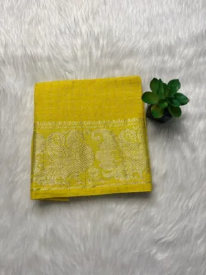 Sungudi Cotton Blouses - Silver Zari - Lemon yellow