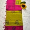 Acrylic print blended cotton sarees with mirror work - Green (Running blouse)