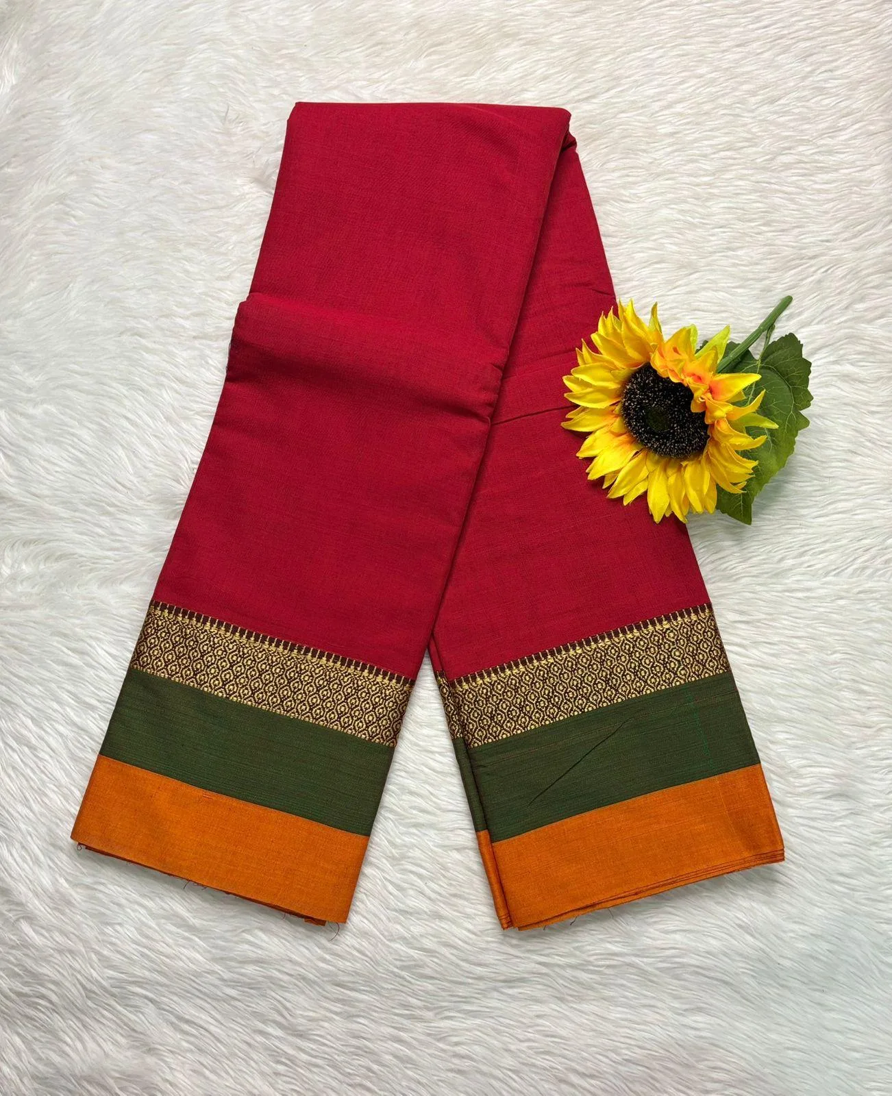 Narayanpet Cotton Sarees - Red (Double Border)