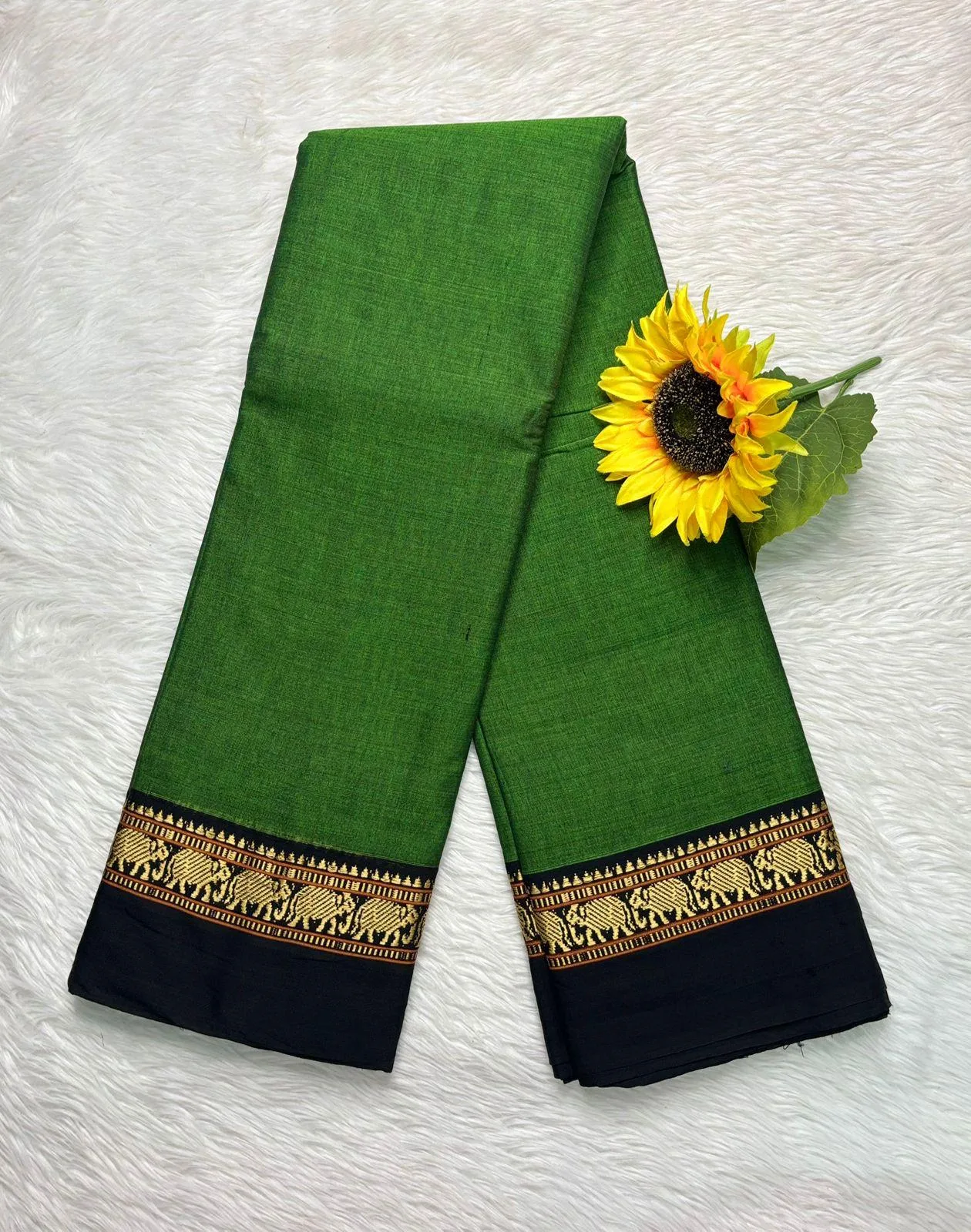 Narayanpet Cotton Sarees - Green With Black