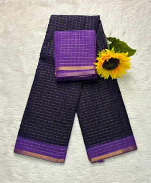 Madurai sungudi Cotton Zari Check Contrast - Blue With Lavender (With Blouse)-Pentex (Copy) (Copy)