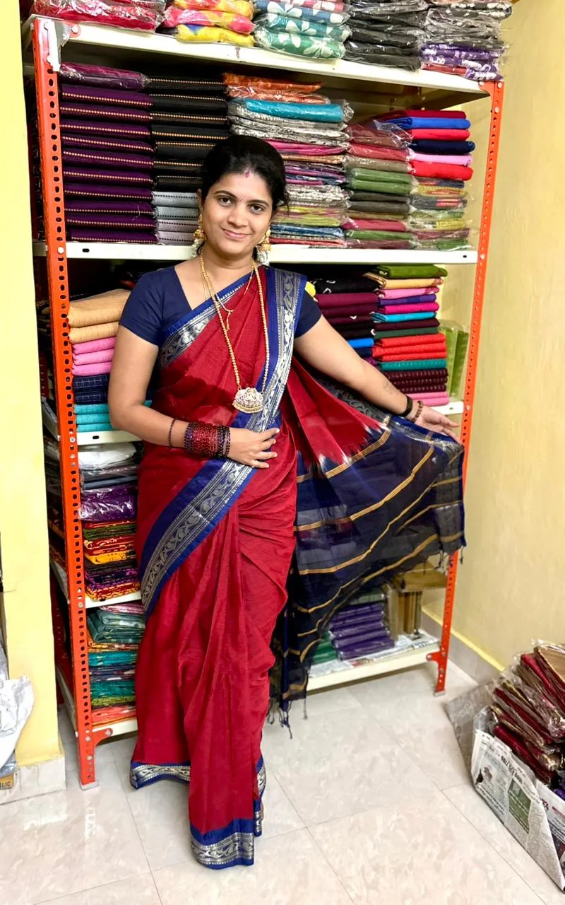 Mangalagiri Cotton Saree With Running Blouse -Red