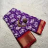 Dola silk saree with running blouse - Dola silk - Lavender with red - Elephant print