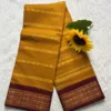 Madurai Sungudi Cotton Veludhari Contrast Border with running blouse - Mustard yellow with Maroon
