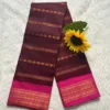 Madurai Sungudi Cotton Veludhari Contrast Border with running blouse - Maroon with pink