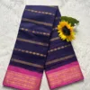 Madurai Sungudi Cotton Veludhari Contrast Border with running blouse - Blue with pink