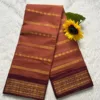 Madurai Sungudi Cotton Veludhari Contrast Border with running blouse - Brown with dark brown