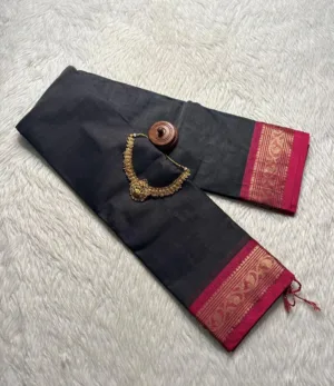 Mangalagiri Cotton Saree With Running Blouse -Ash With Pink