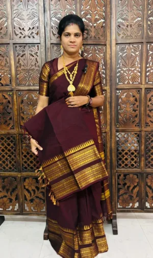 kanchi cotton saree with Running Blouse - Kanchi cotton - Maroon