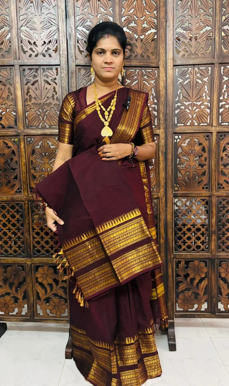 kanchi cotton saree with Running Blouse - Kanchi cotton - Maroon