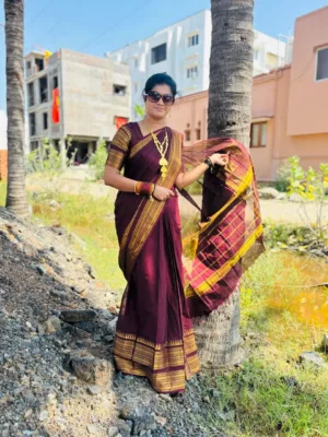 kanchi cotton saree with Running Blouse - Kanchi cotton - Maroon