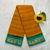 Madurai Sungudi Cotton Veludhari Contrast Border with running blouse - Mustard Yellow with Sea Blue blue