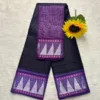 Madurai sungudi cotton Silver Zari Check Contrast - Dark blue with lavendar-Silver temple