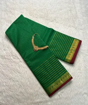 kanchi cotton saree with Running Blouse - Kanchi vairaoosi- Green