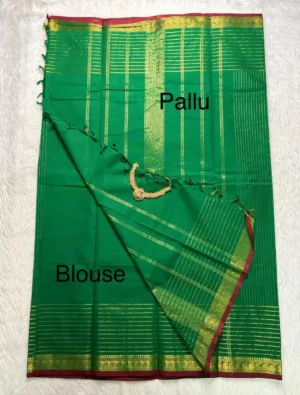 kanchi cotton saree with Running Blouse - Kanchi vairaoosi- Green