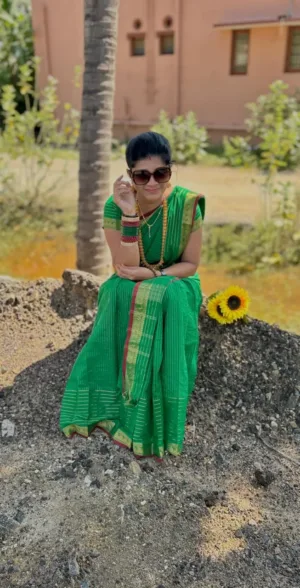 kanchi cotton saree with Running Blouse - Kanchi vairaoosi- Green