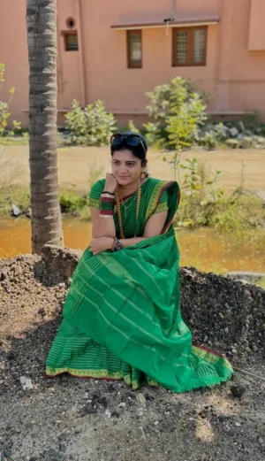 kanchi cotton saree with Running Blouse - Kanchi vairaoosi- Green