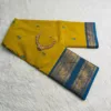 kanchi cotton saree with Running Blouse - Buta - Mehandi green with Blue