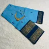 kanchi cotton saree with Running Blouse - Buta - Sky blue with Copper blue