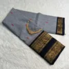 kanchi cotton saree with Running Blouse - Buta - Ash with black