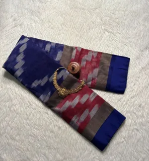 Pocham pally sarees - Blue with Red