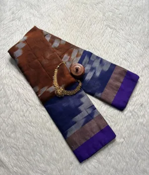 Pocham pally sarees - Mustard yellow with Purple blue