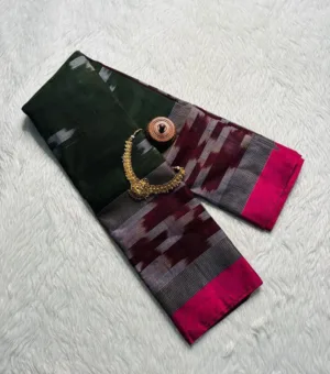 Pocham pally sarees - Green with pink