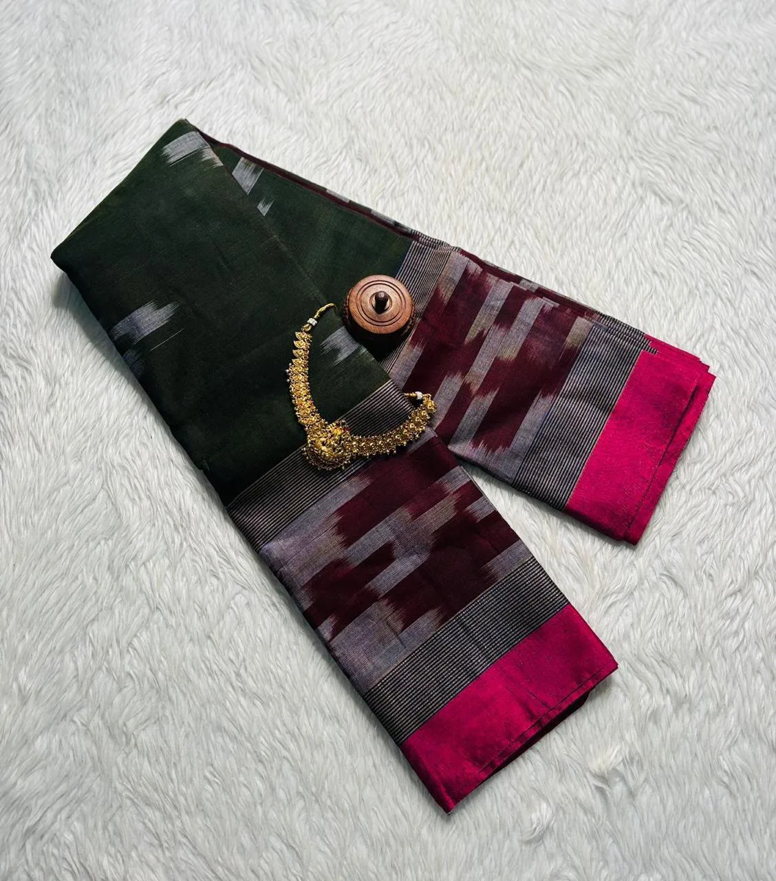 Pocham pally sarees - Green with pink