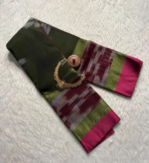 Pocham pally sarees - Green red with Red