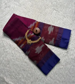 Pocham pally sarees - Magenta pink with blue