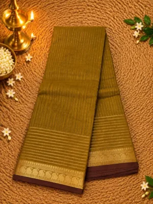kanchi cotton saree with Running Blouse - Kanchi vairaoosi- Mustard Yellow