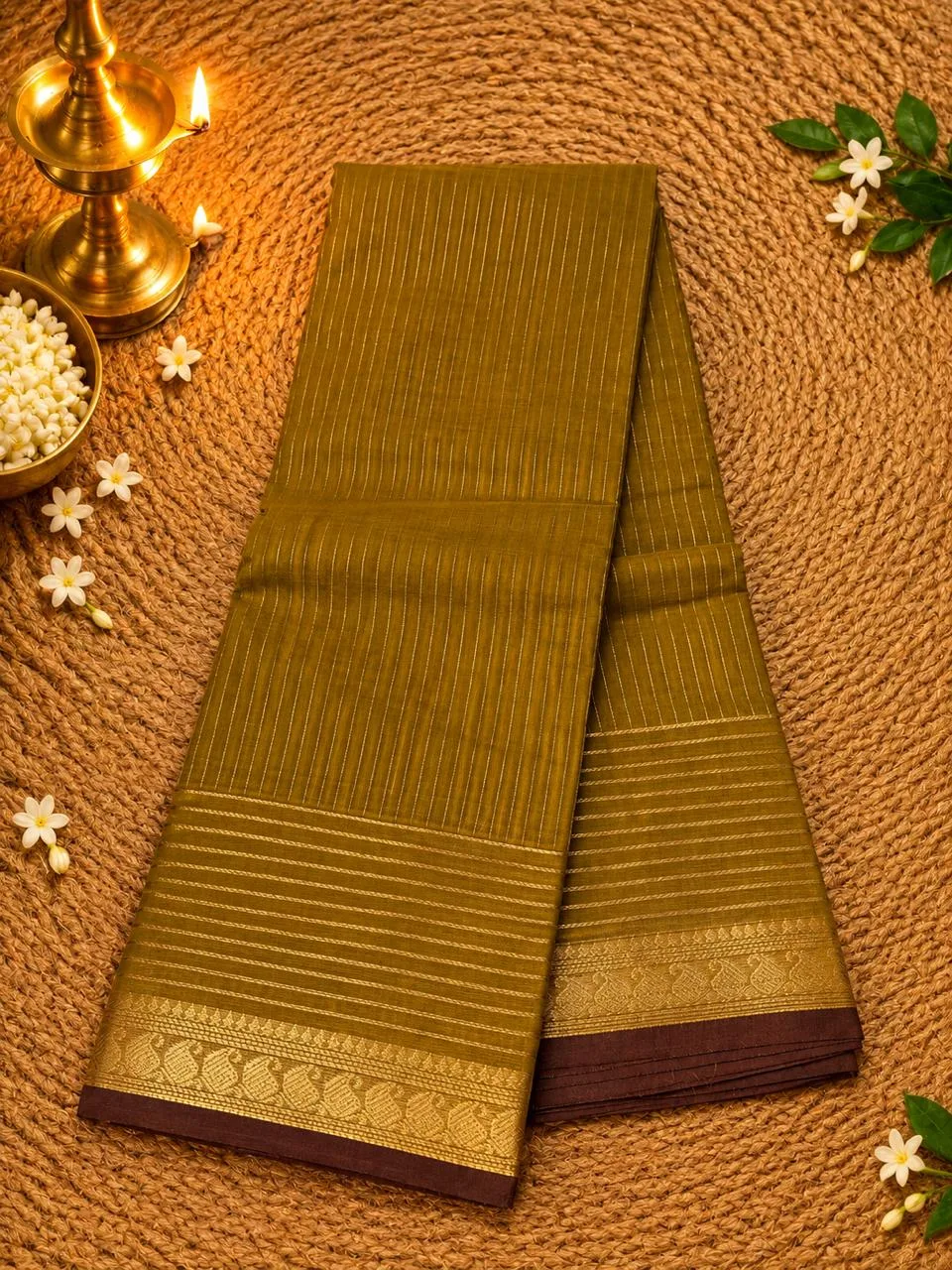kanchi cotton saree with Running Blouse - Kanchi vairaoosi- Mustard Yellow