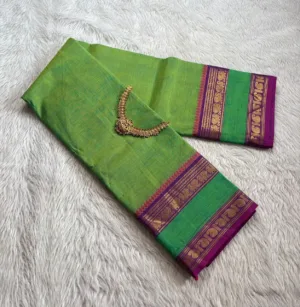 kanchi cotton saree with Running Blouse- Kanchi Cotton - Light green