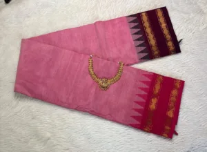 kanchi cotton saree with Running Blouse- Ganga Jamuna - Baby pink