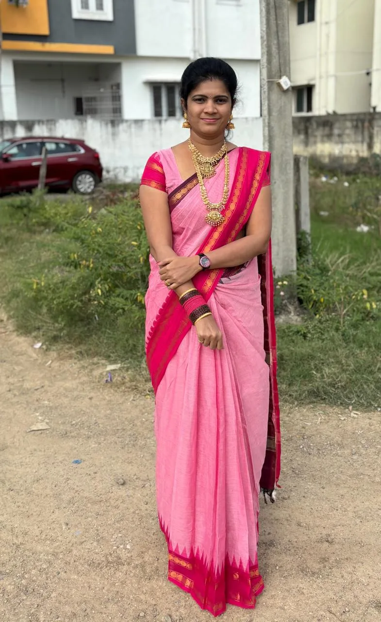 kanchi cotton saree with Running Blouse- Ganga Jamuna - Baby pink2