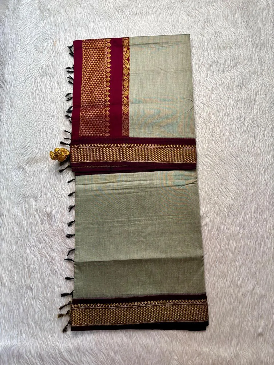 Kalyani cotton saree with Running Blouse-checked pattern- Ash