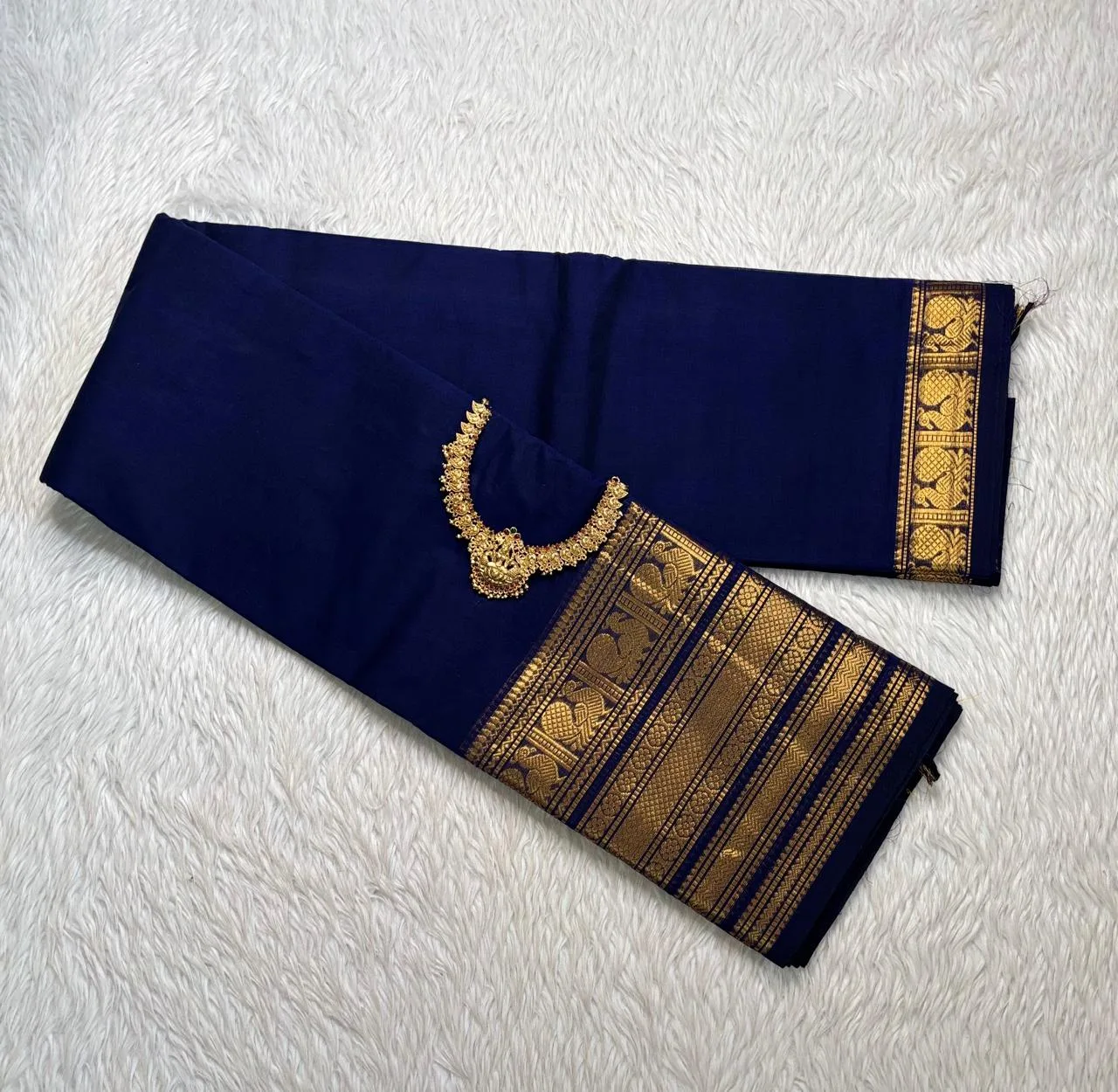 kanchi cotton saree with Running Blouse - Kanchi cotton - Blue -Ready to dispatch