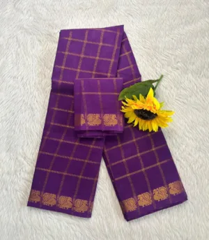 Madurai Sungudi Cotton Pavithra checked Saree With Blouse - Lavender