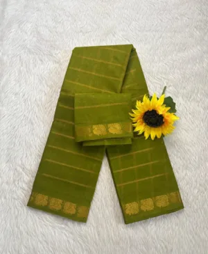 Madurai Sungudi Cotton Pavithra checked Saree With Blouse - Mehandi Green