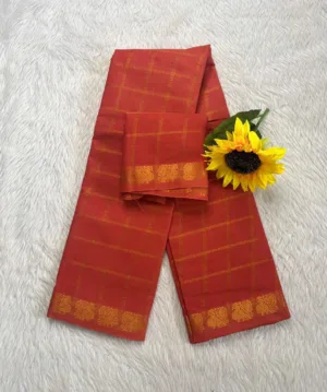 Madurai Sungudi Cotton Pavithra checked Saree With Blouse - Light Orange