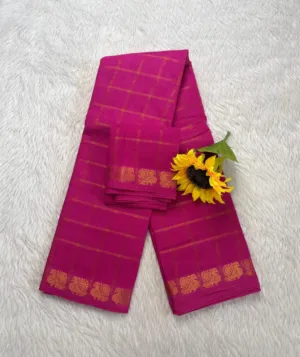 Madurai Sungudi Cotton Pavithra checked Saree With Blouse - Pink