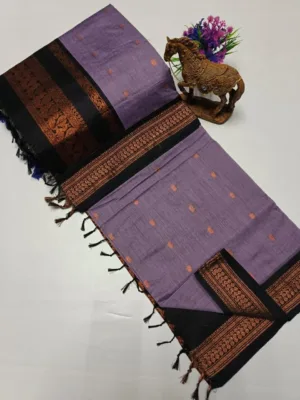 Kalyani cotton saree with Running Blouse-checked pattern- Lavender With Black