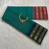 kanchi cotton saree with Running Blouse - Kanchi cotton - Ganga Jamuna Border -Silver Green