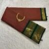 kanchi cotton saree with Running Blouse - Kanchi cotton - Brown with Green