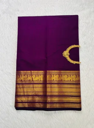 kanchi cotton saree with Running Blouse - Kanchi cotton - Dark Purple -Ready to dispatch
