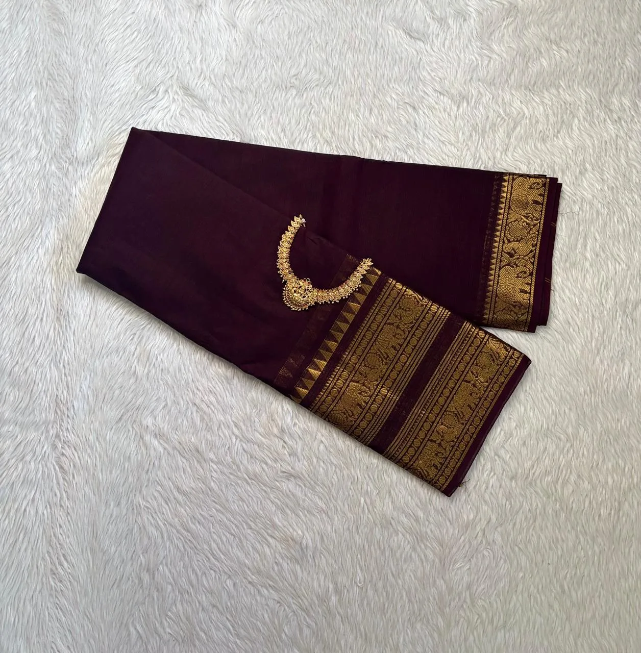 kanchi cotton saree with Running Blouse - Kanchi cotton - Maroon -(January 28 th dispatch)
